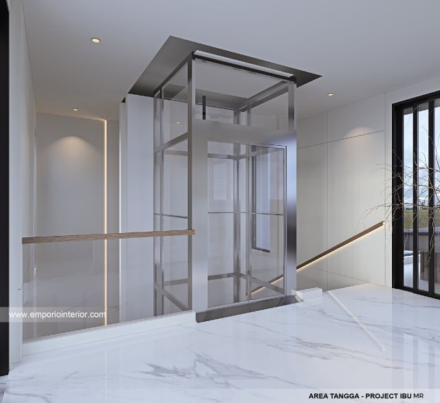Desain Area Tangga Rumah Modern 4 Lantai Ibu MR di Kelapa Gading, Jakarta Utara