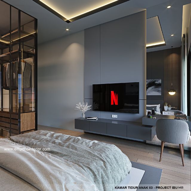 Desain Kamar Tidur Anak 3 Rumah Modern 4 Lantai Ibu MR di Kelapa Gading, Jakarta Utara