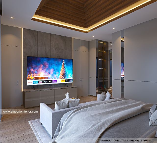 Desain Kamar Tidur Utama Rumah Modern 4 Lantai Ibu MR di Kelapa Gading, Jakarta Utara