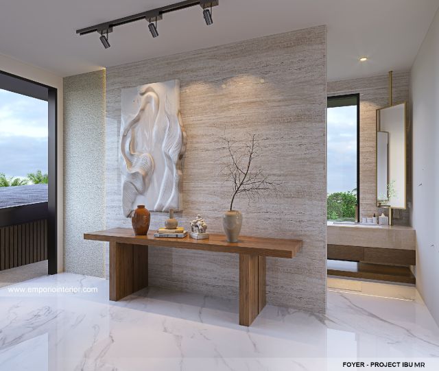 Desain Foyer Rumah Modern 4 Lantai Ibu MR di Kelapa Gading, Jakarta Utara