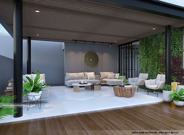 Desain Area Semi Outdoor Rumah Modern 4 Lantai Ibu MR di Kelapa Gading, Jakarta Utara