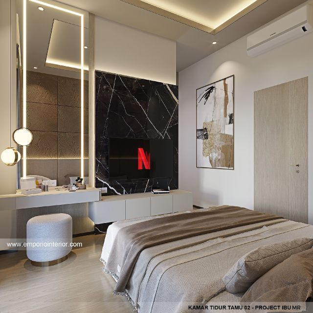 Desain Kamar Tidur Tamu 2 Rumah Modern 4 Lantai Ibu MR di Kelapa Gading, Jakarta Utara