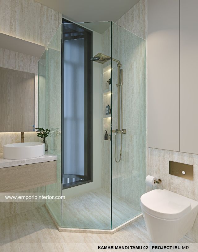 Desain Kamar Mandi Tamu 2 Rumah Modern 4 Lantai Ibu MR di Kelapa Gading, Jakarta Utara