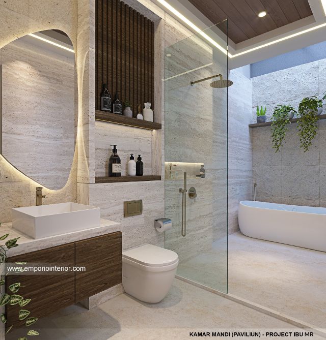 Desain Kamar Mandi Paviliun Rumah Modern 4 Lantai Ibu MR di Kelapa Gading, Jakarta Utara