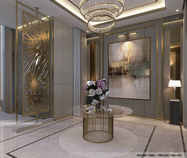 Desain Ruang Tamu Rumah Modern 4 Lantai Ibu MR di Kelapa Gading, Jakarta Utara