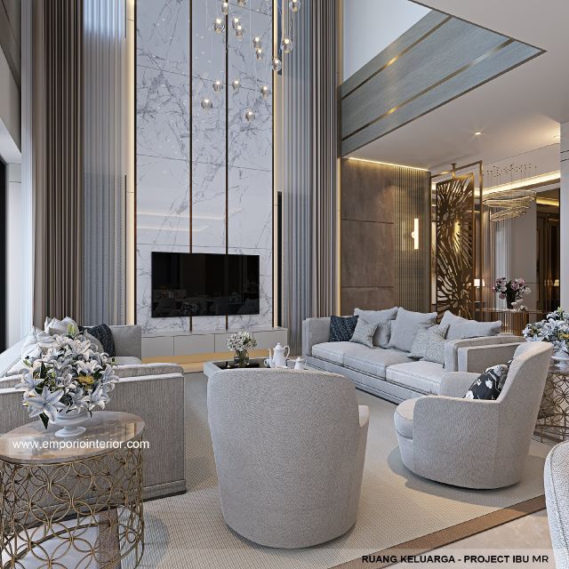 Desain Ruang Keluarga Rumah Modern 4 Lantai Ibu MR di Kelapa Gading, Jakarta Utara