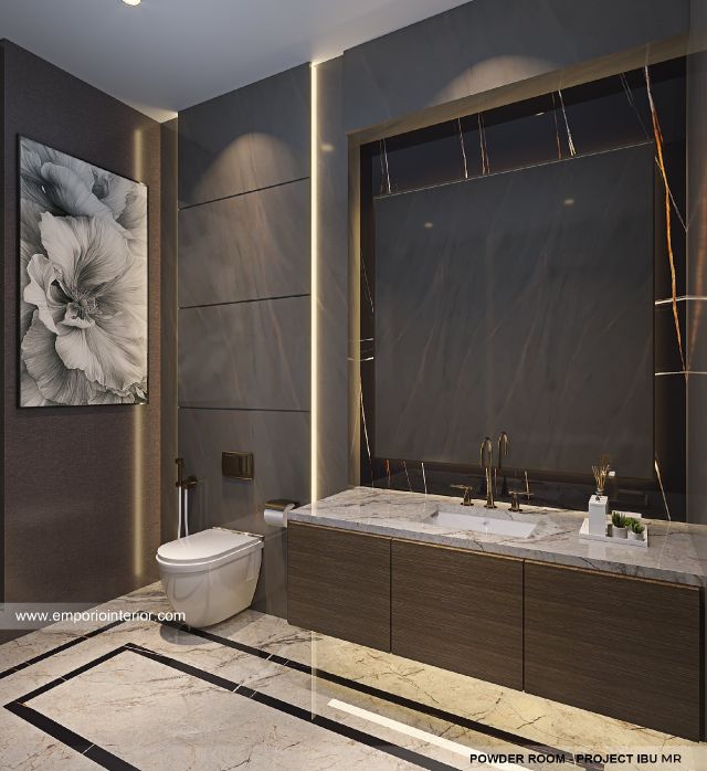 Desain Toilet Tamu Rumah Modern 4 Lantai Ibu MR di Kelapa Gading, Jakarta Utara