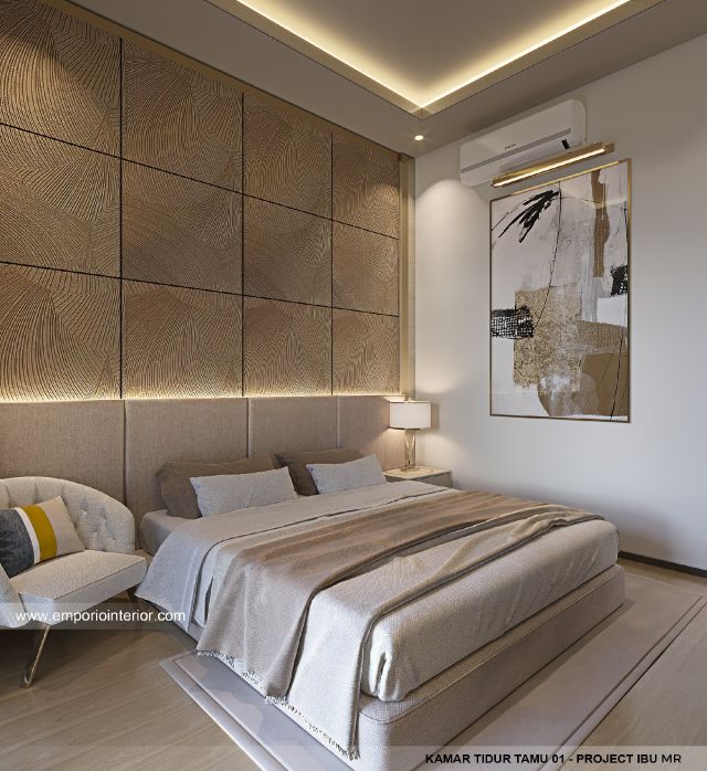 Desain Kamar Tidur Tamu 1 Rumah Modern 4 Lantai Ibu MR di Kelapa Gading, Jakarta Utara