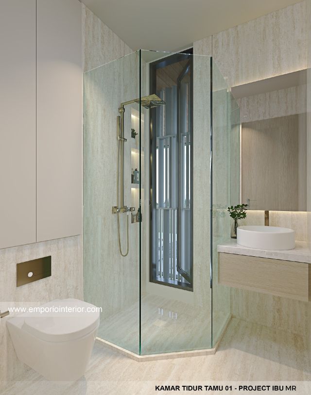 Desain Kamar Mandi Tamu 1 Rumah Modern 4 Lantai Ibu MR di Kelapa Gading, Jakarta Utara
