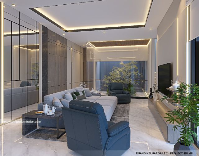 Desain Ruang Keluarga Lantai 2 Rumah Modern 4 Lantai Ibu MR di Kelapa Gading, Jakarta Utara