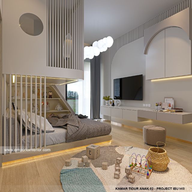 Desain Kamar Tidur Anak 2 Rumah Modern 4 Lantai Ibu MR di Kelapa Gading, Jakarta Utara