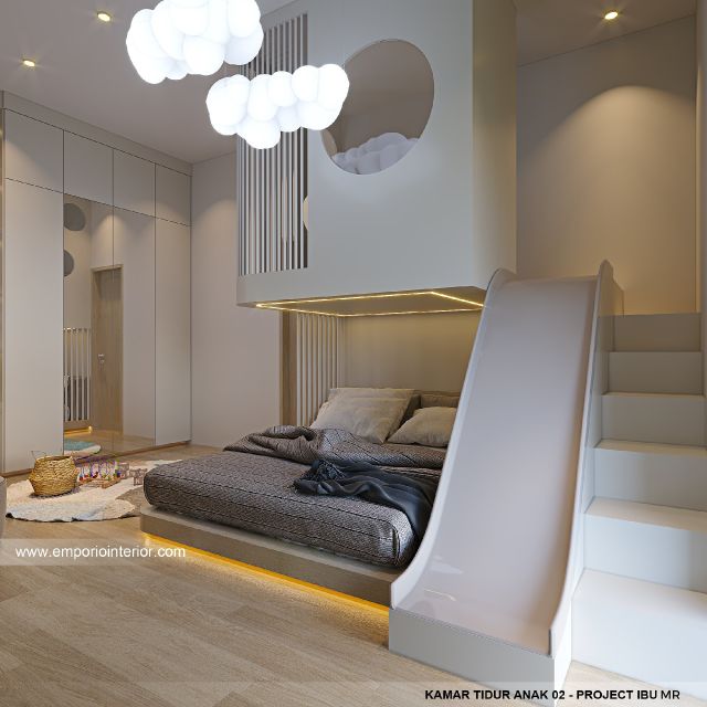 Desain Kamar Tidur Anak 2 Rumah Modern 4 Lantai Ibu MR di Kelapa Gading, Jakarta Utara