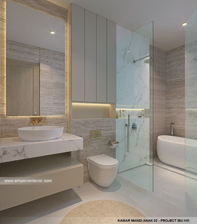 Desain Kamar Mandi Anak 2 Rumah Modern 4 Lantai Ibu MR di Kelapa Gading, Jakarta Utara