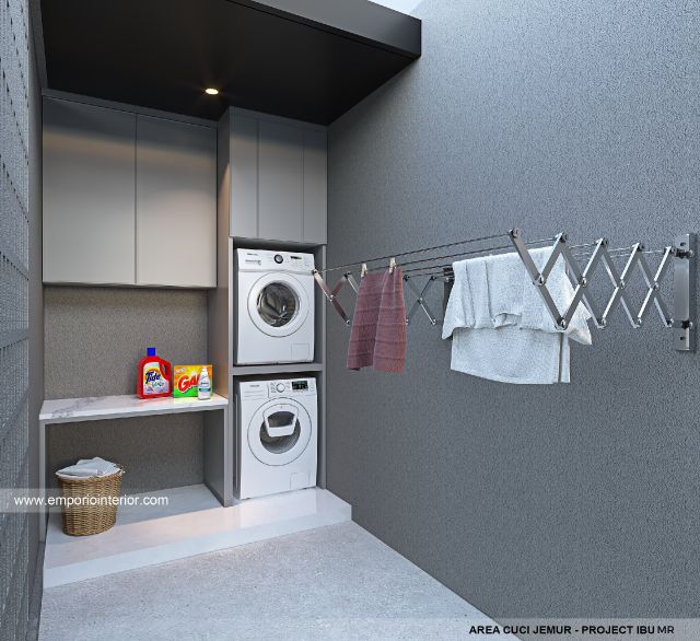 Desain Area Cuci Jemur Rumah Modern 4 Lantai Ibu MR di Kelapa Gading, Jakarta Utara