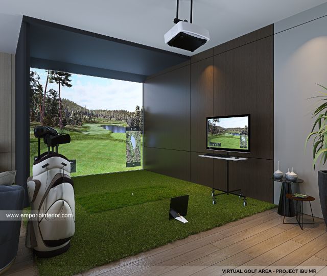 Desain Virtual Golf Area Rumah Modern 4 Lantai Ibu MR di Kelapa Gading, Jakarta Utara