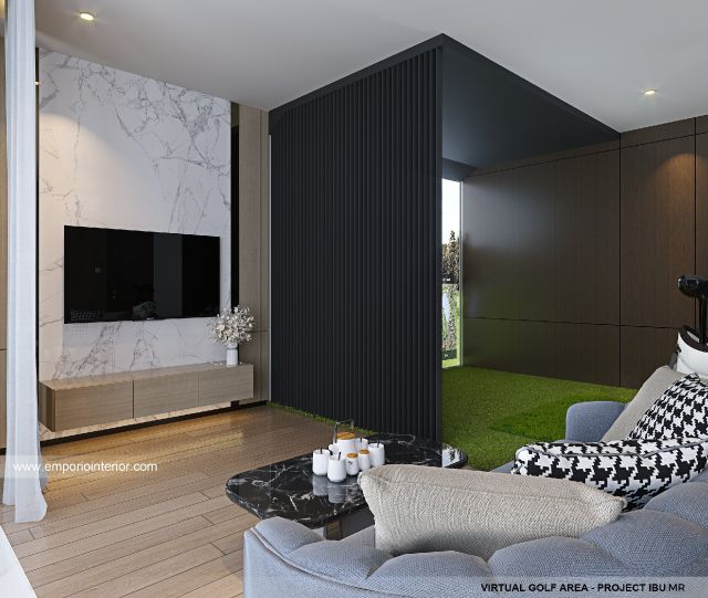 Desain Virtual Golf Area Rumah Modern 4 Lantai Ibu MR di Kelapa Gading, Jakarta Utara