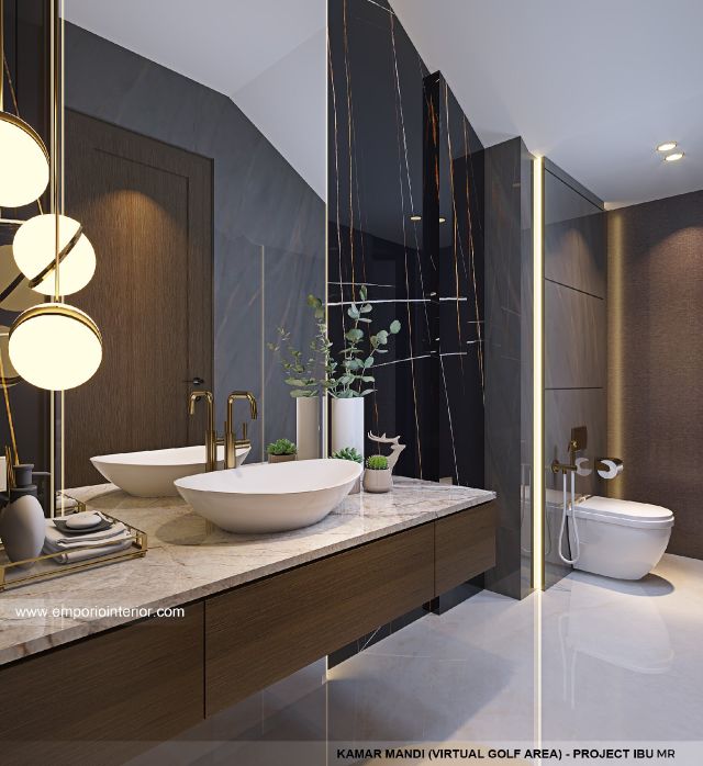 Desain Kamar Mandi Virtual Golf Area Rumah Modern 4 Lantai Ibu MR di Kelapa Gading, Jakarta Utara