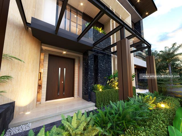 Desain Tampak Detail Depan Rumah Modern 4 Lantai Bapak MCL di BSD, Tangerang Selatan, Banten