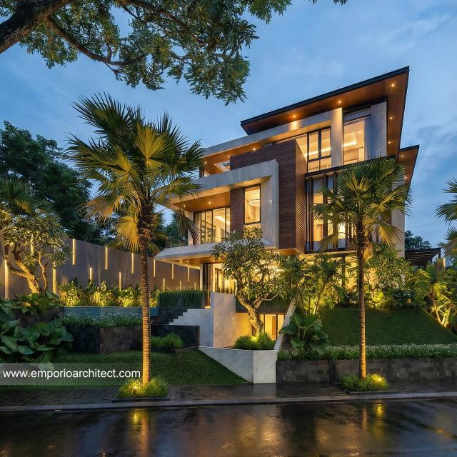 Desain Tampak Samping Rumah Modern 4 Lantai Bapak MCL di BSD, Tangerang Selatan, Banten