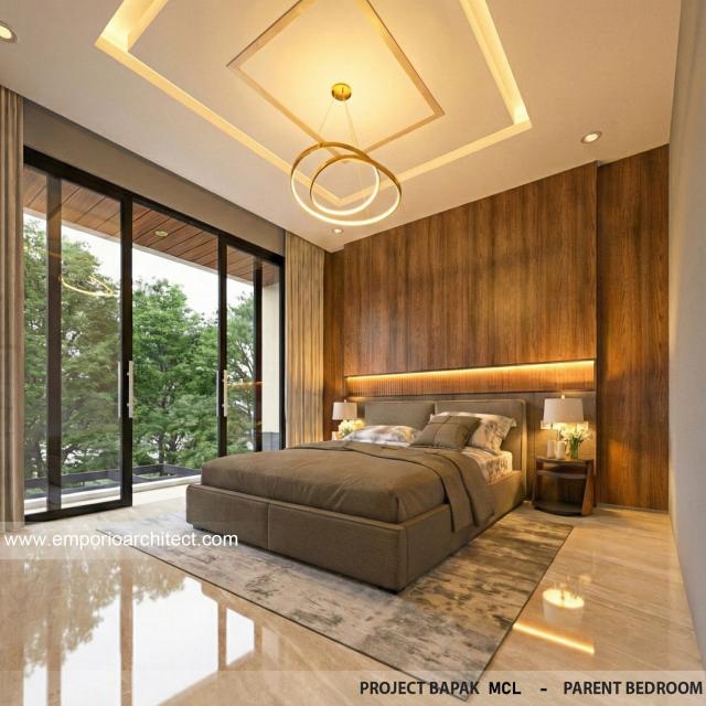 Desain Kamar Tidur Orang Tua Rumah Modern 4 Lantai Bapak MCL di BSD, Tangerang Selatan, Banten