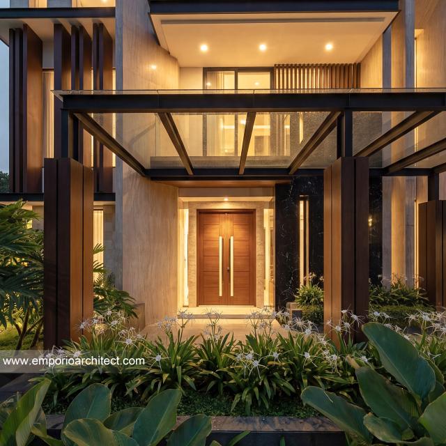 Desain Tampak Detail Depan 3 Rumah Modern 4 Lantai Bapak MCL di BSD, Tangerang Selatan, Banten