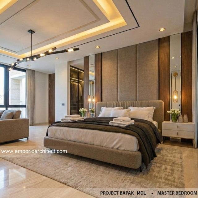 Desain Kamar Tidur Utama Rumah Modern 4 Lantai Bapak MCL di BSD, Tangerang Selatan, Banten