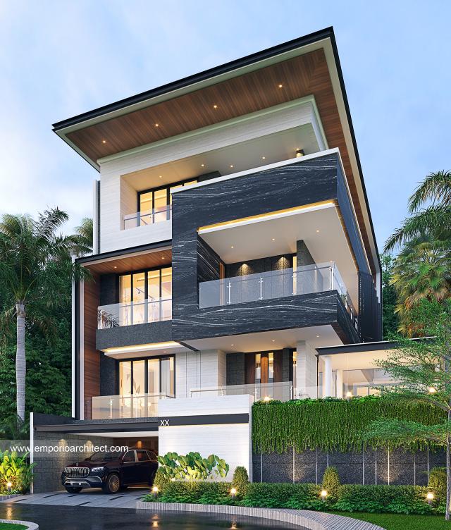 Desain Tampak Depan 2 Rumah Modern 4 Lantai Bapak Kasim di Jakarta