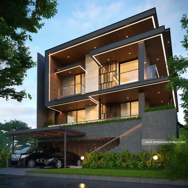 Desain Tampak Depan 2 Rumah Modern 4 Lantai Bapak ADK di Jakarta Desain Tampak Depan 2 Rumah Modern 4 Lantai Bapak ADK di Jakarta