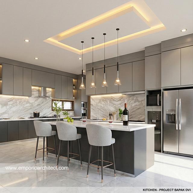 Desain Dapur Rumah Modern Chinese Oriental 2 Lantai Bapak DVI di Surabaya