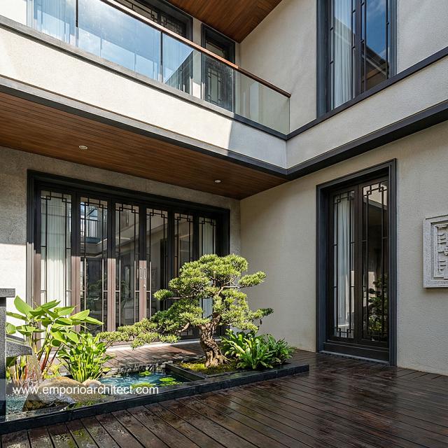 Desain Tampak Detail Belakang Rumah Modern Chinese Oriental 2 Lantai Bapak DVI di Surabaya