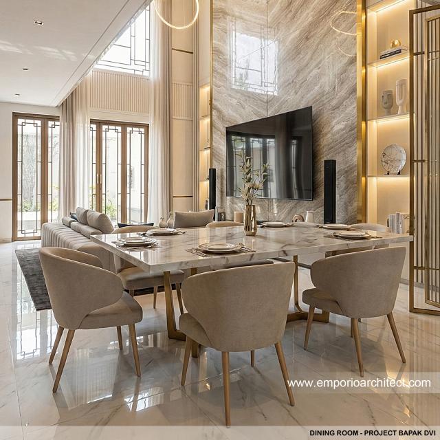 Desain Ruang Makan Rumah Modern Chinese Oriental 2 Lantai Bapak DVI di Surabaya