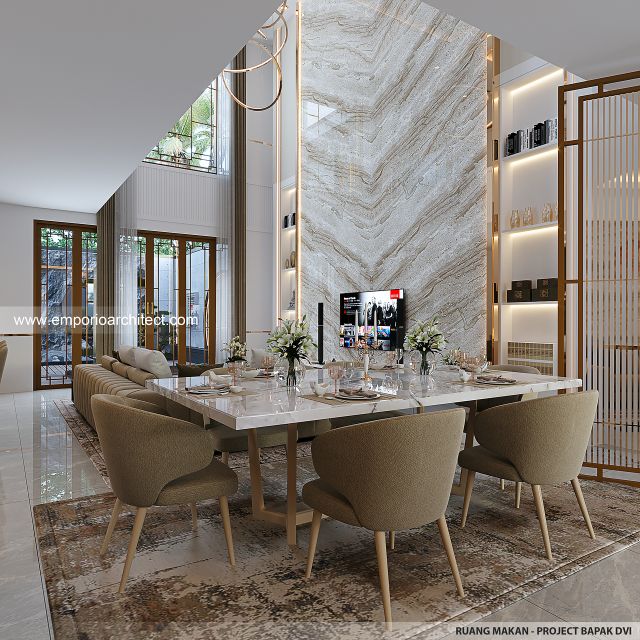 Desain Ruang Makan Rumah Modern Chinese Oriental 2 Lantai Bapak DVI di Surabaya