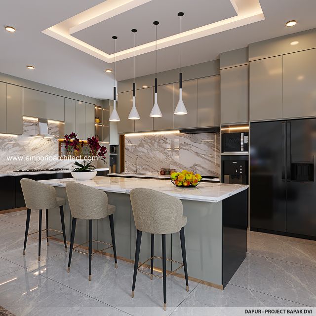 Desain Dapur Rumah Modern Chinese Oriental 2 Lantai Bapak DVI di Surabaya