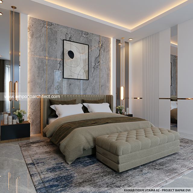 Desain Kamar Tidur Utama 2 Rumah Modern Chinese Oriental 2 Lantai Bapak DVI di Surabaya
