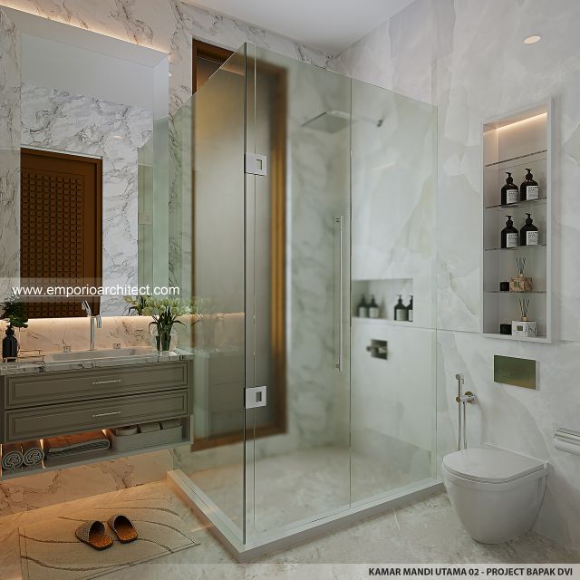Desain Kamar Mandi Utama 2 Rumah Modern Chinese Oriental 2 Lantai Bapak DVI di Surabaya