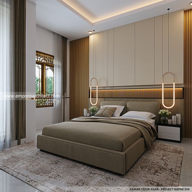 Desain Kamar Tidur Anak Rumah Modern Chinese Oriental 2 Lantai Bapak DVI di Surabaya