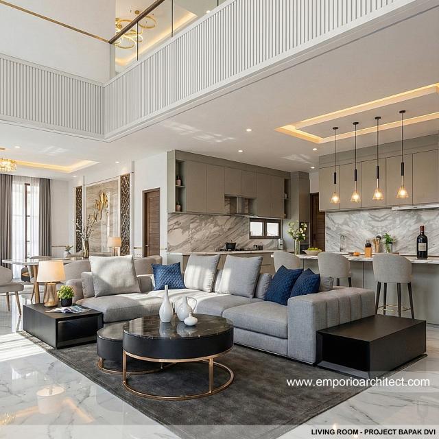 Desain Ruang Keluarga Rumah Modern Chinese Oriental 2 Lantai Bapak DVI di Surabaya