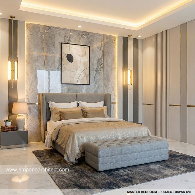 Desain Kamar Tidur Utama Rumah Modern Chinese Oriental 2 Lantai Bapak DVI di Surabaya