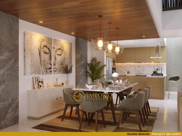 Desain Ruang Makan Rumah Modern Classic 4.5 Lantai Ibu Santi di Jakarta Selatan