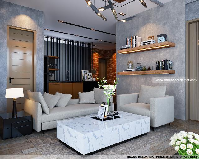 Desain Ruang Keluarga 2 Rumah Modern Industrial 2 Lantai Mr. MD di Jember, Jawa Timur