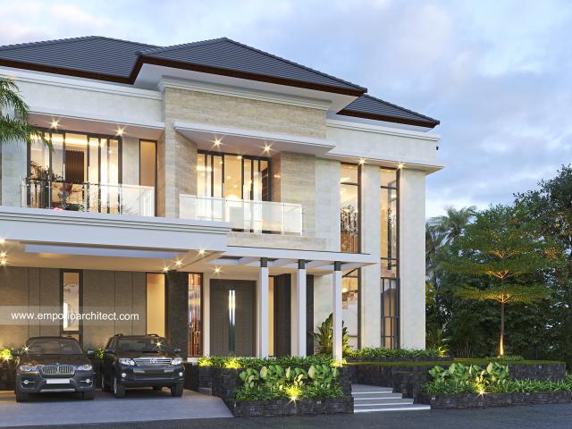 Desain Rumah Modern Klasik 2 Lantai Ibu Devi di Cibubur, Jawa Barat - Tampak Depan Kiri