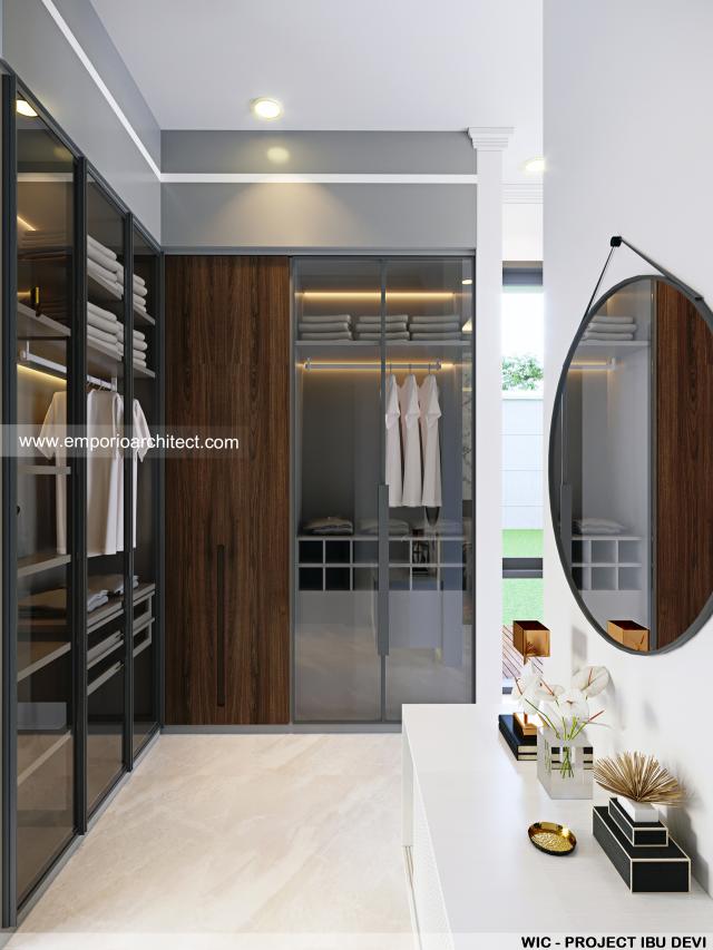 Desain Walk In Closet Rumah Modern Klasik 2 Lantai Ibu Devi di Cibubur, Jawa Barat