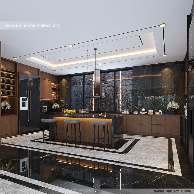 Desain Dapur Rumah Modern Klasik 4 Lantai Ibu EVN di Tangerang Selatan