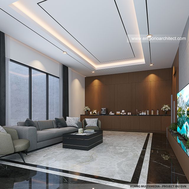Desain Ruang Multimedia Rumah Modern Klasik 4 Lantai Ibu EVN di Tangerang Selatan