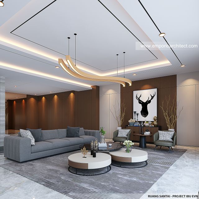 Desain Ruang Santai Rumah Modern Klasik 4 Lantai Ibu EVN di Tangerang Selatan
