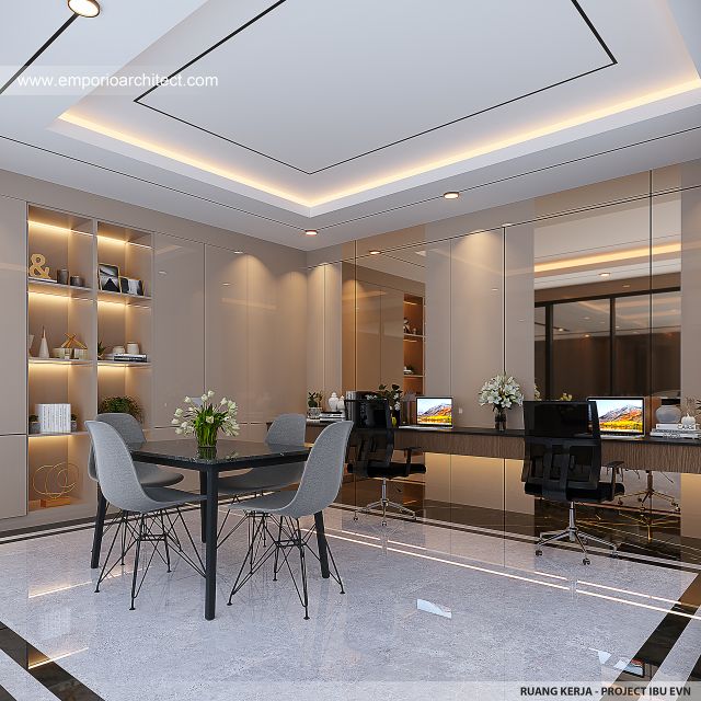 Desain Ruang Kerja Rumah Modern Klasik 4 Lantai Ibu EVN di Tangerang Selatan