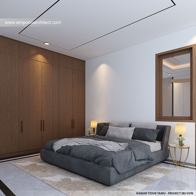 Desain Kamar Tidur Tamu Rumah Modern Klasik 4 Lantai Ibu EVN di Tangerang Selatan