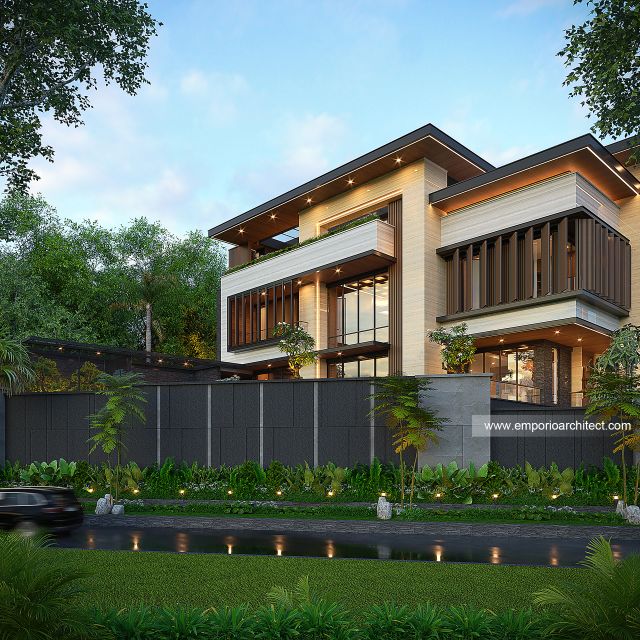 Desain Tampak Samping Rumah Modern Klasik 4 Lantai Ibu EVN di Tangerang Selatan