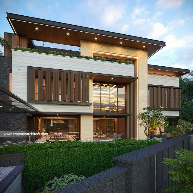 Desain Tampak Samping 2 Rumah Modern Klasik 4 Lantai Ibu EVN di Tangerang Selatan
