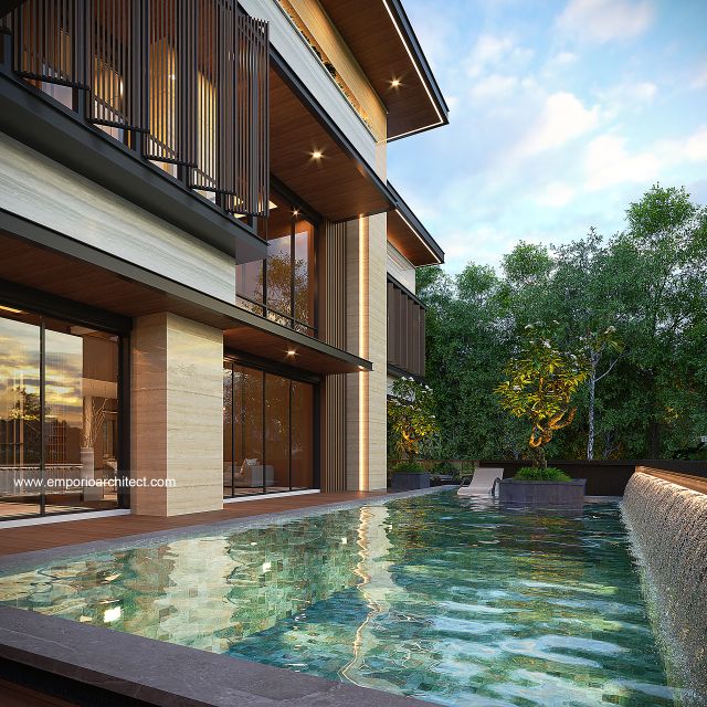 Desain Tampak Detail Samping Rumah Modern Klasik 4 Lantai Ibu EVN di Tangerang Selatan
